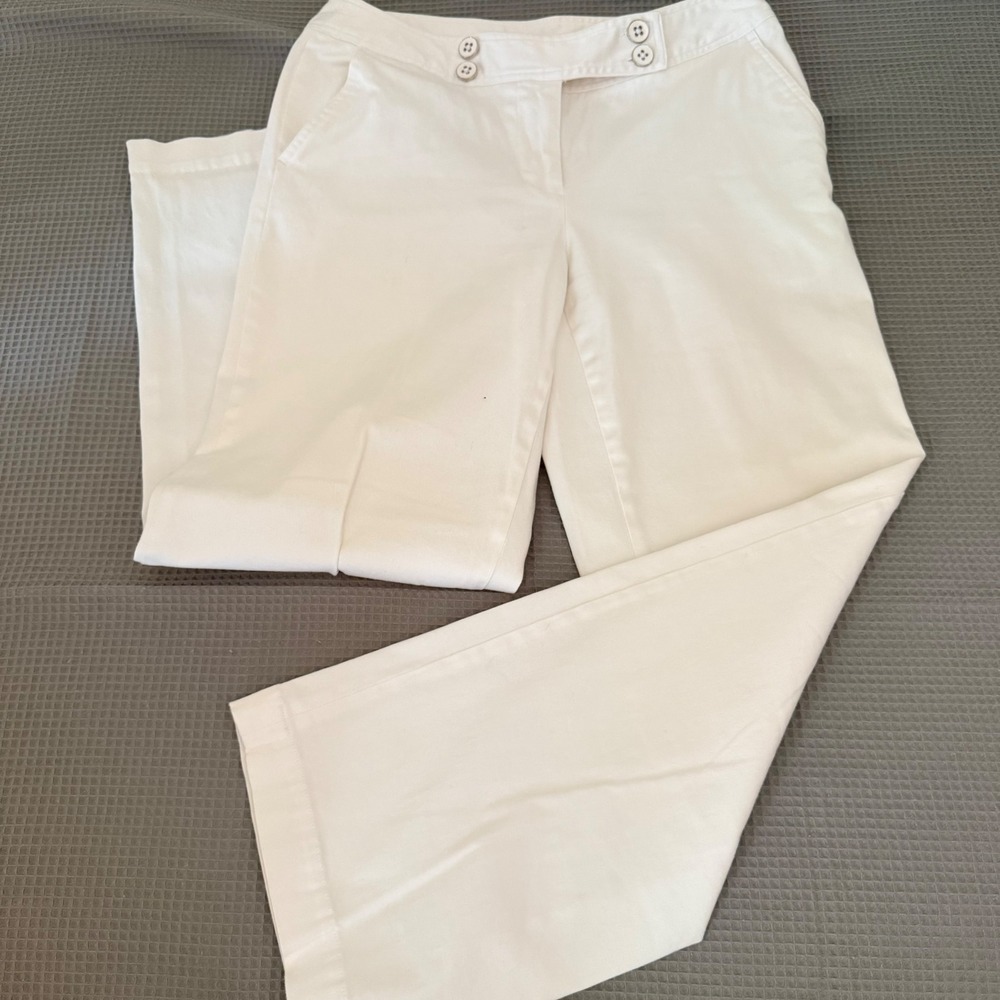 Preswick & Moore Petite Sport Pants 8P White Wide Leg Cotton Stretch Trousers